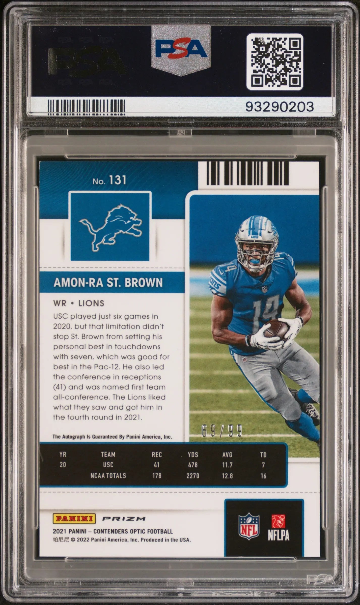 2021 Panini Contenders Optic Amon-Ra ST. Brown Rookie Autograph RC Teal PSA 9 