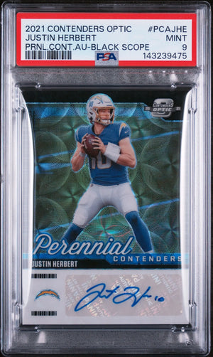2021 Panini Contenders Optic PRNL CONT Black Scope Auto Justin Herbert /15 PSA 9 