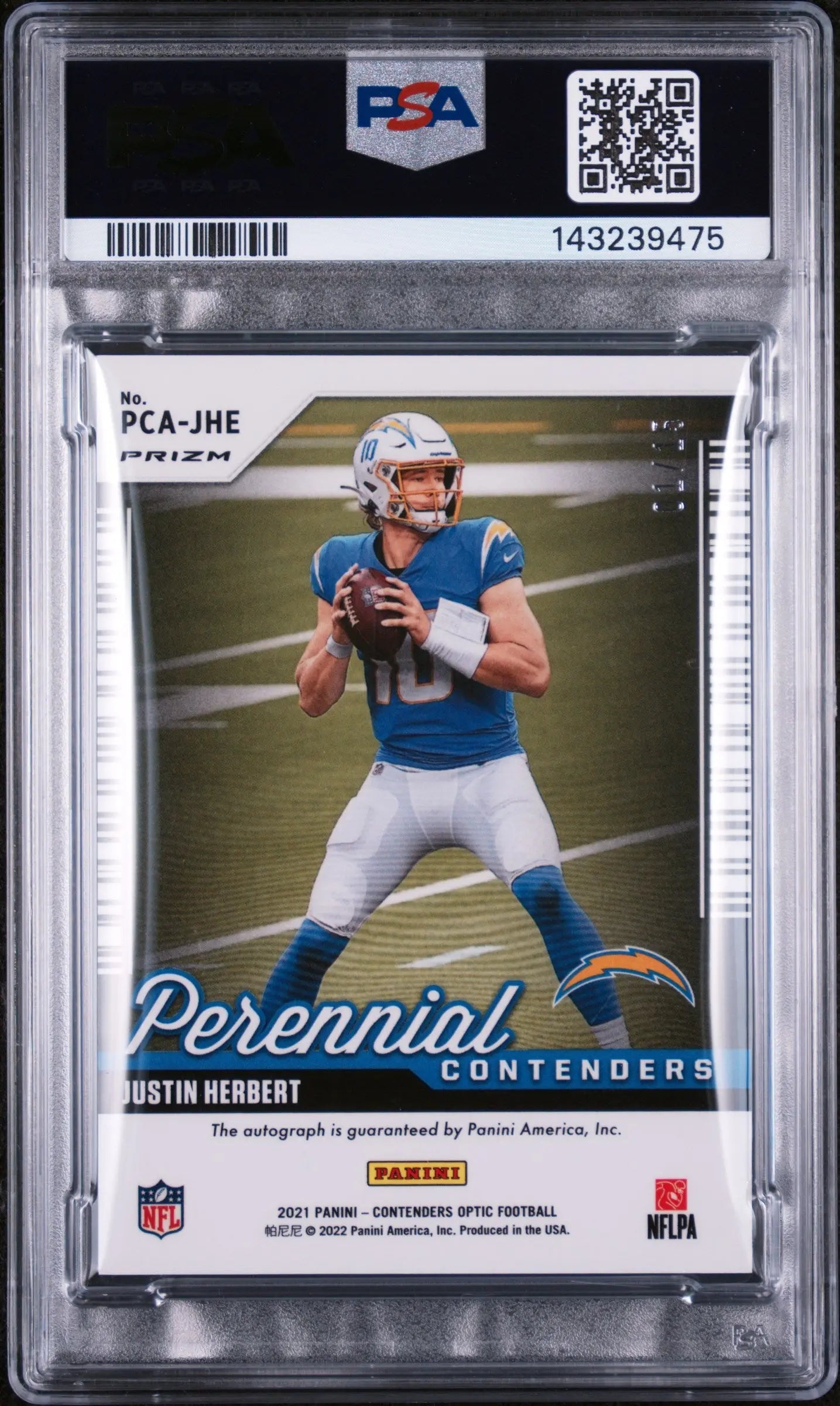 2021 Panini Contenders Optic PRNL CONT Black Scope Auto Justin Herbert /15 PSA 9 