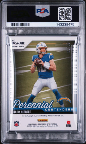 2021 Panini Contenders Optic PRNL CONT Black Scope Auto Justin Herbert /15 PSA 9 