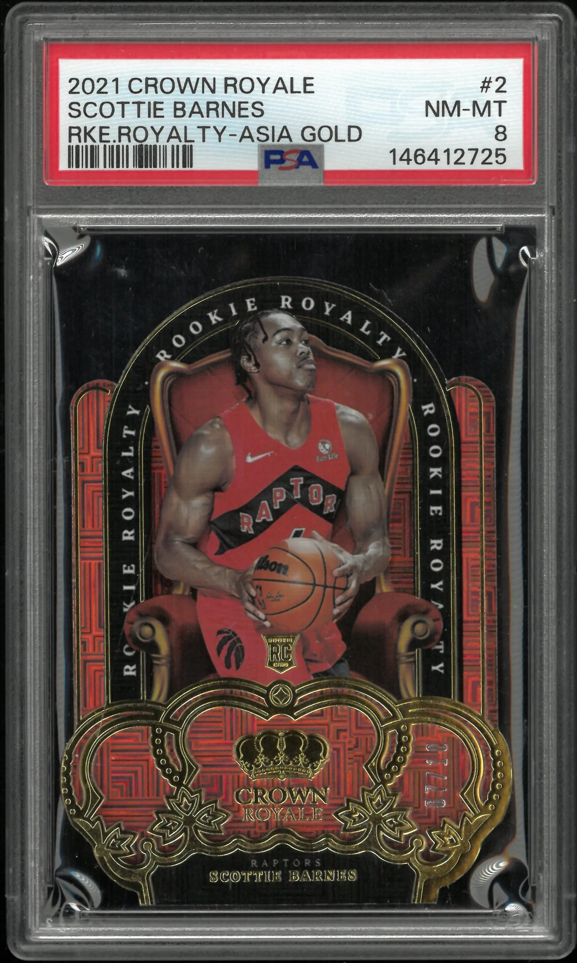 2021 Panini Crown Royale Rookie Royalty Scottie Barnes Asia Gold /10 RC PSA 8 