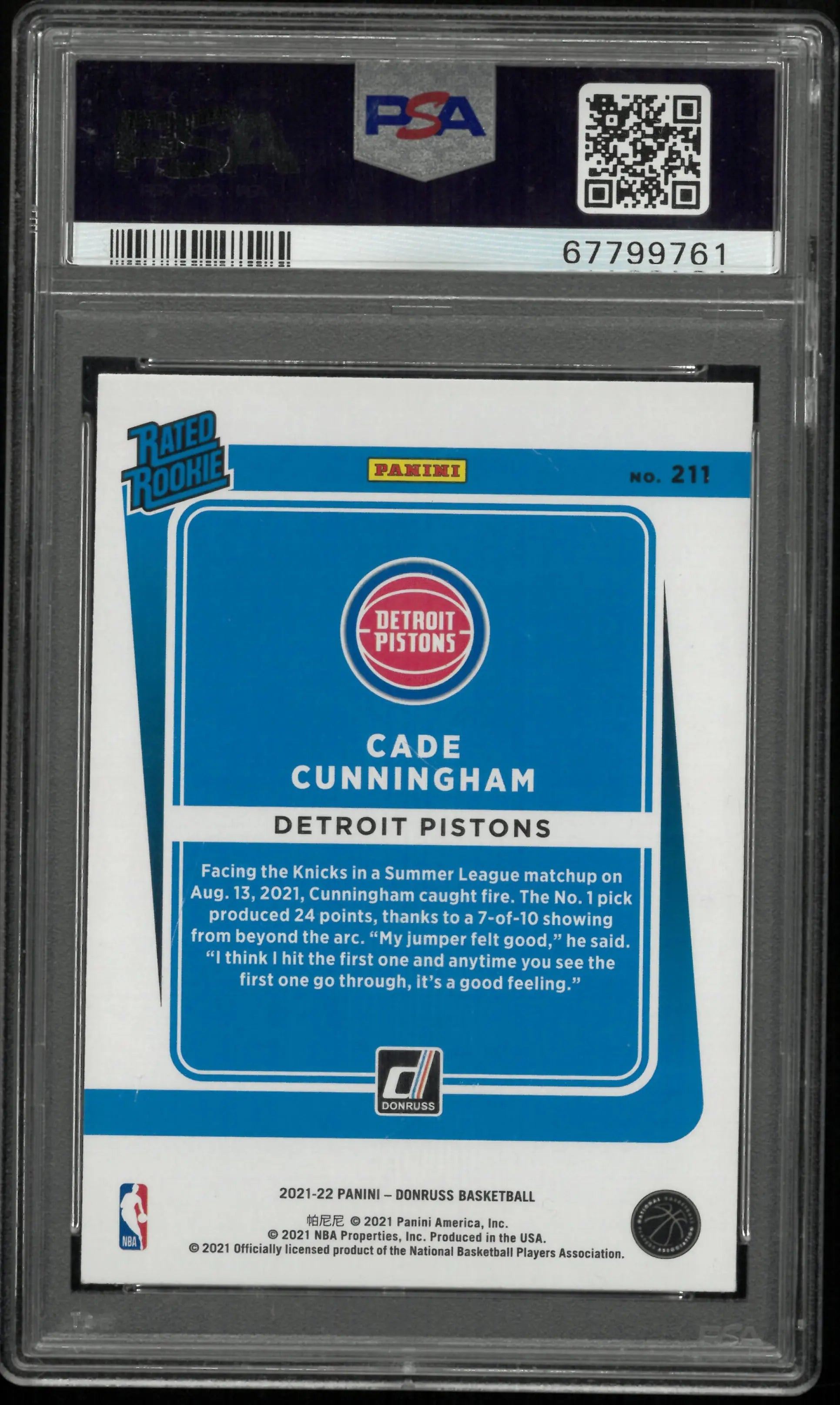 2021 Panini Donruss Cade Cunningham #211 Holo Green Yellow Laser PSA 10 