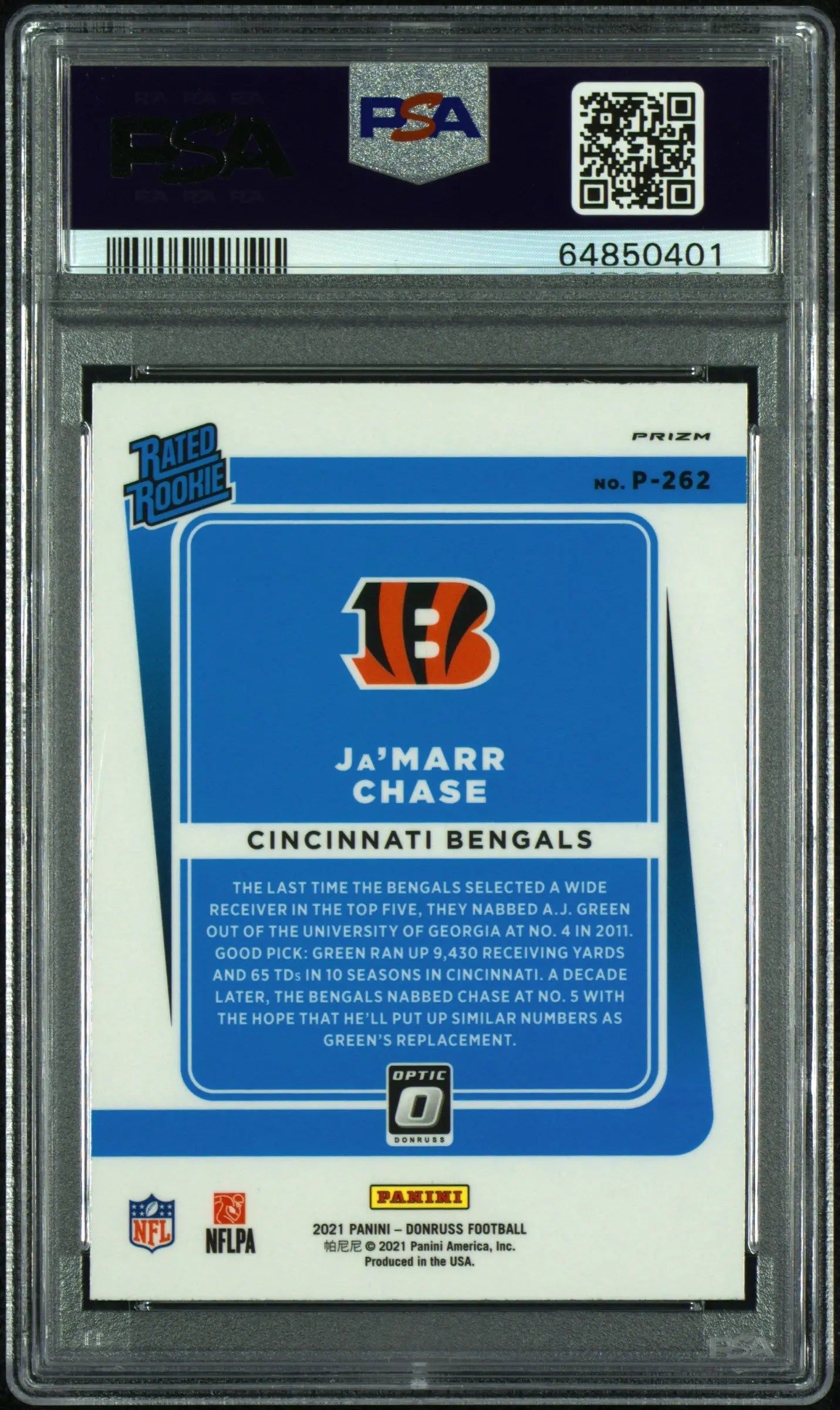 2021 Panini Donruss Ja'marr Chase #P262 Optic Preview Pink PSA 10 