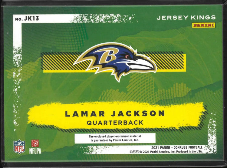 2021 Panini Donruss Jersey Kings Studio Series Patch Lamar Jackson Player Worn 