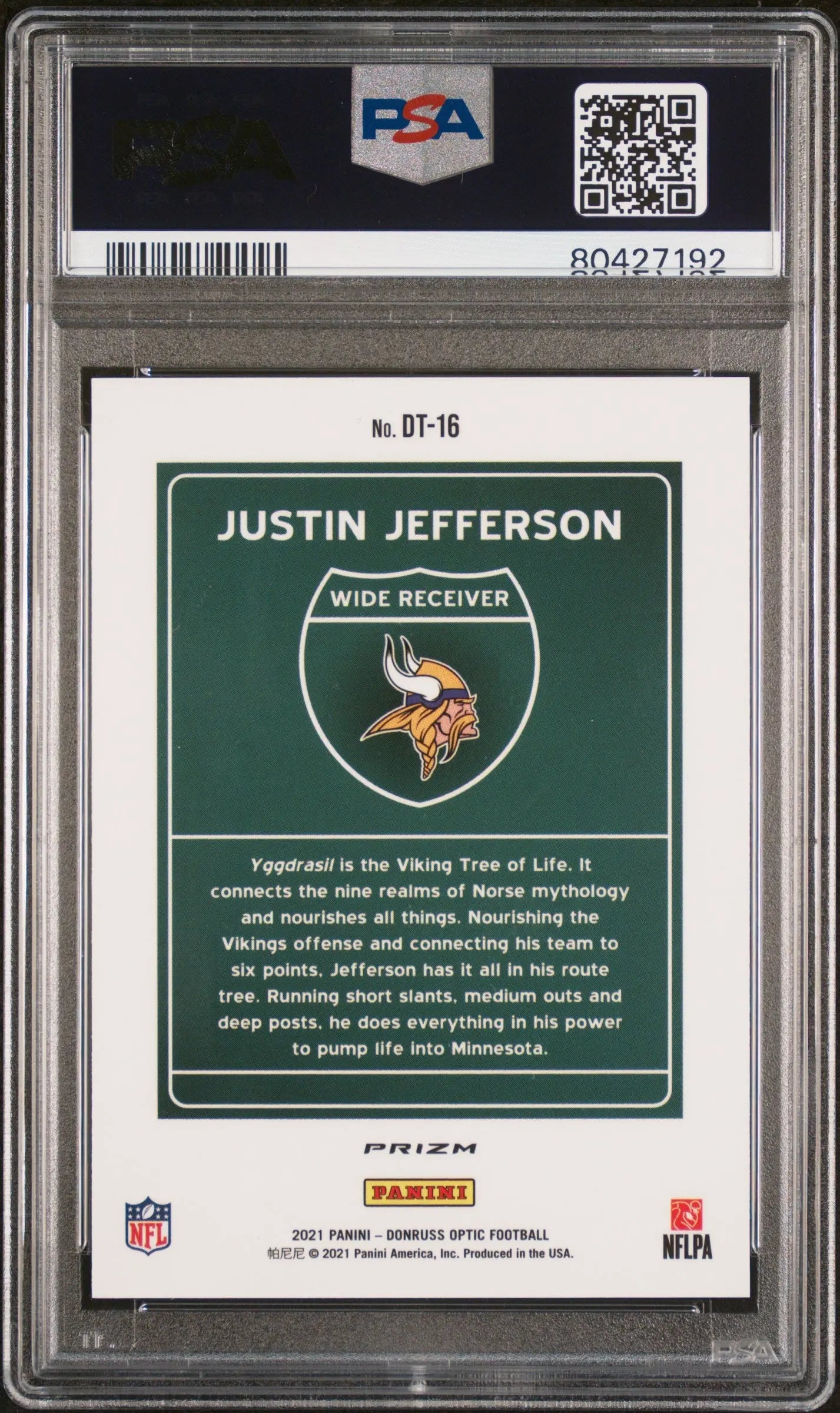 2021 Panini Donruss Optic Downtown Justin Jefferson PSA 9 