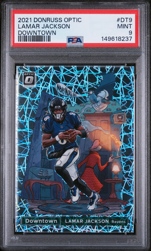 2021 Panini Donruss Optic Downtown Lamar Jackson PSA 9 