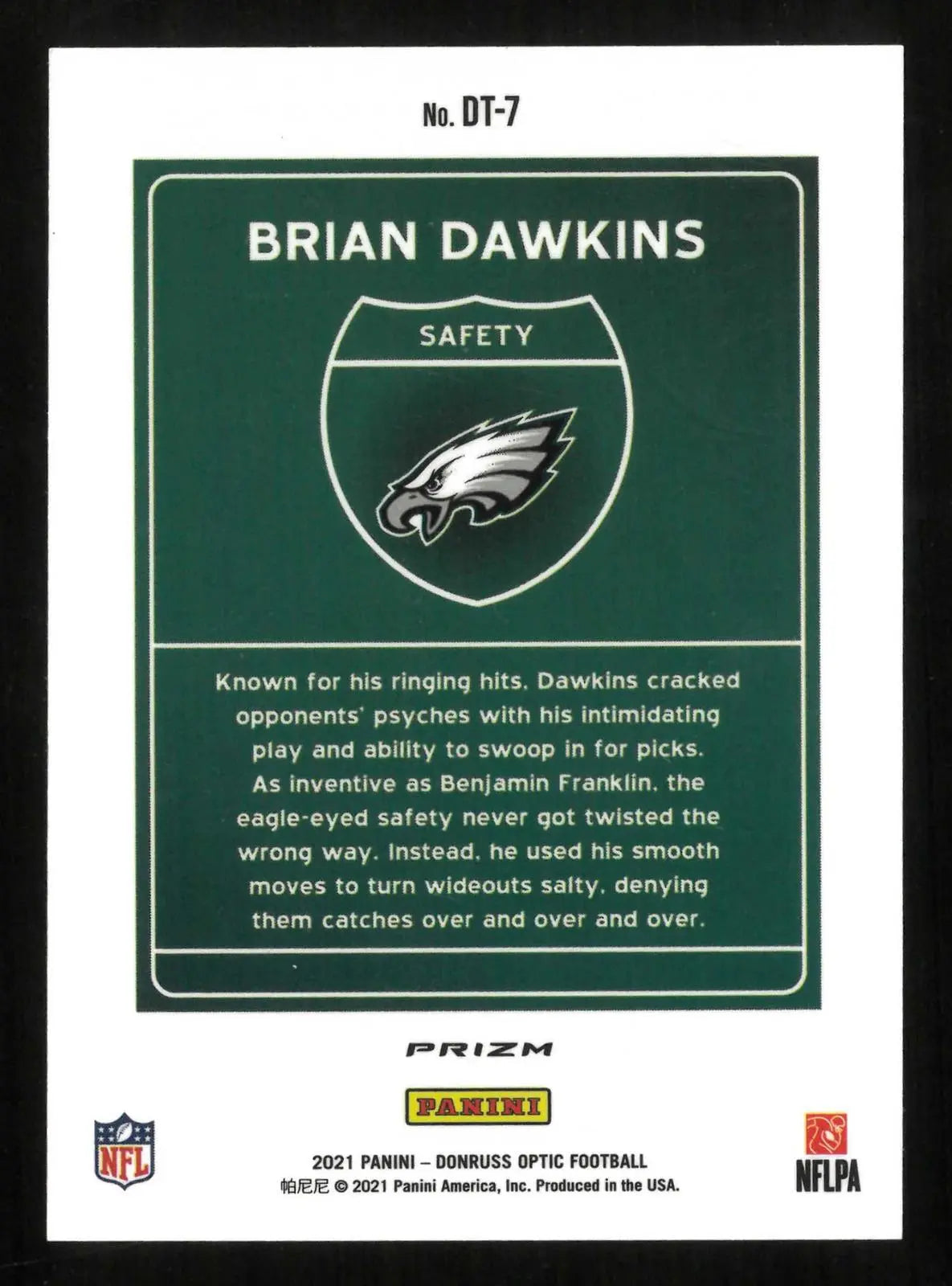 2021 Panini Donruss Optic Football Brian Dawkins Downtown! Prizm 
