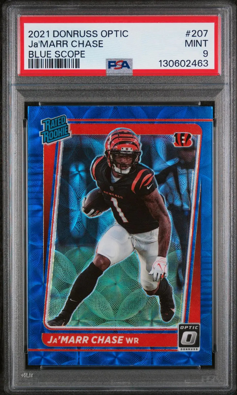 2021 Panini Donruss Optic Rated Rookie Ja'Marr Chase Blue Scope RC PSA 9 