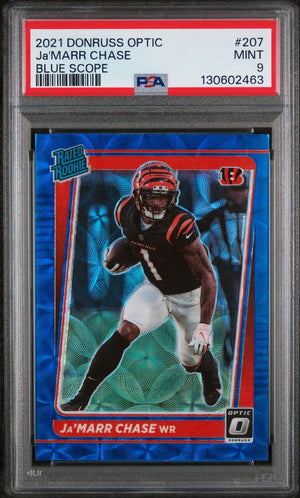 2021 Panini Donruss Optic Rated Rookie Ja'Marr Chase Blue Scope RC PSA 9 