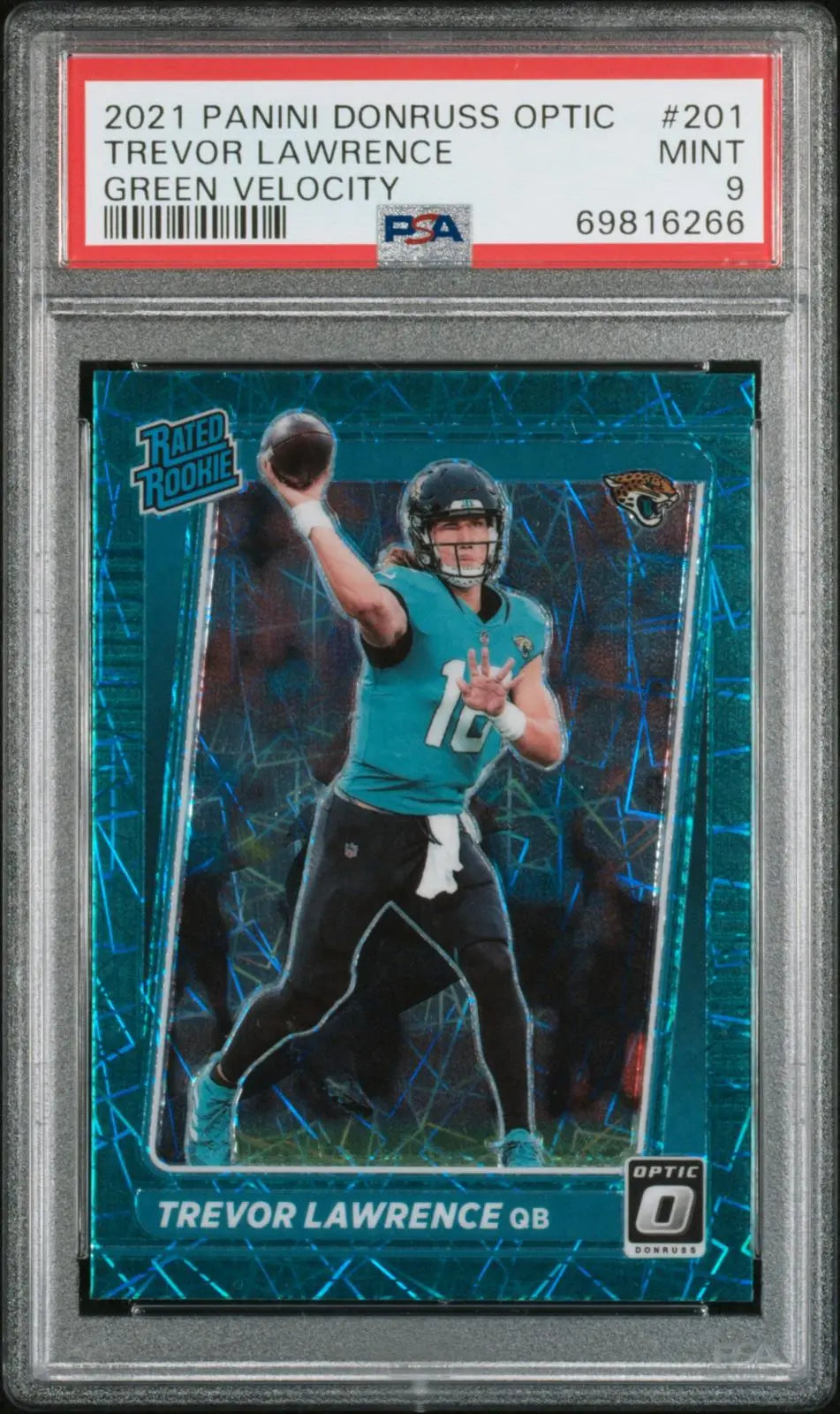 2021 Panini Donruss Optic Rated Rookie Trevor Lawrence Green Velocity PSA 9 