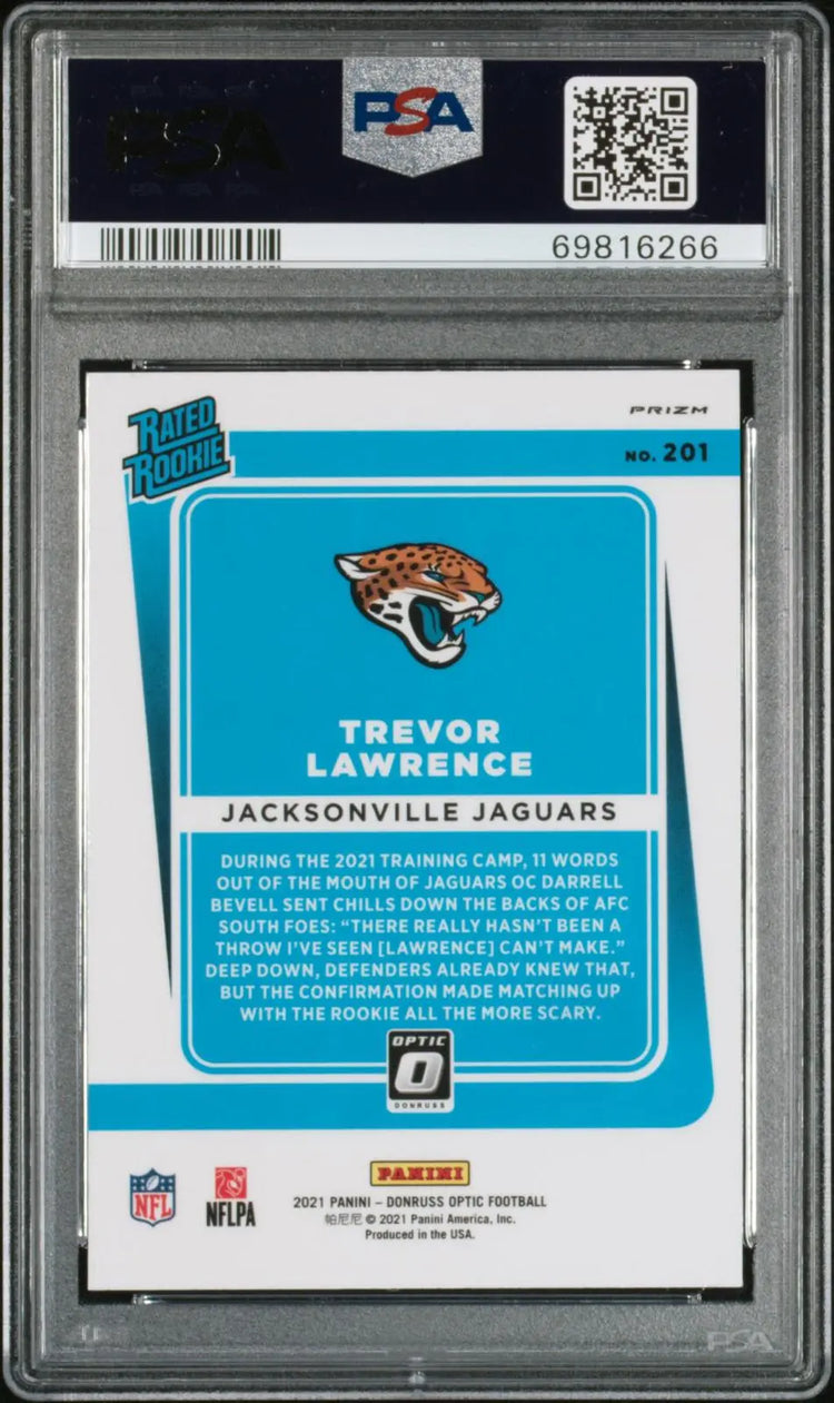 2021 Panini Donruss Optic Rated Rookie Trevor Lawrence Green Velocity PSA 9 