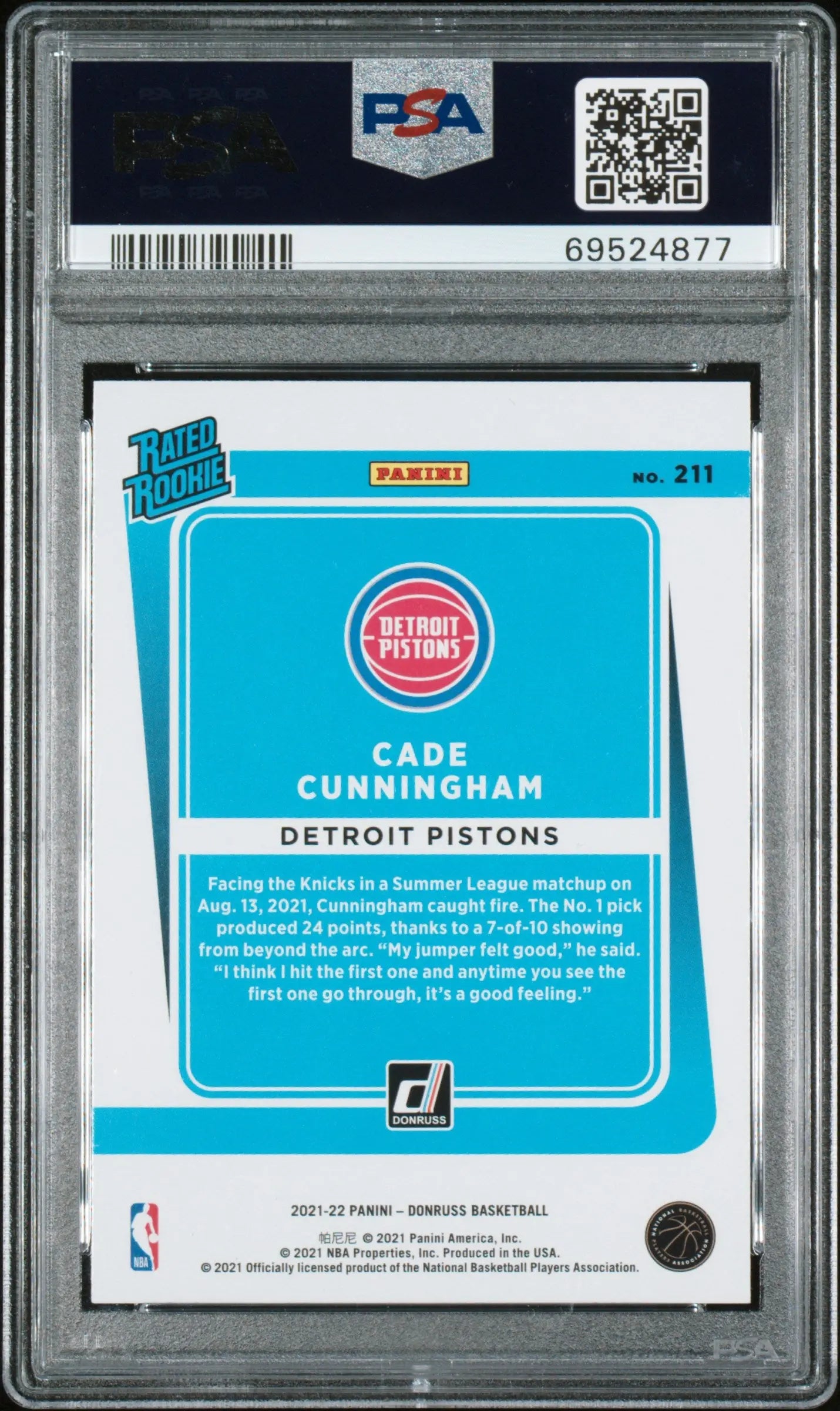 2021 Panini Donruss Rated Rookie Cade Cunningham RC PSA 10 