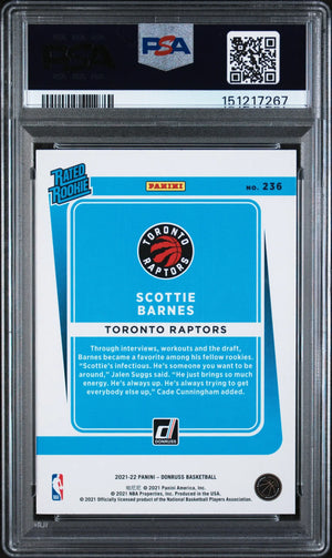 2021 Panini Donruss Rated Rookie Scottie Barnes Holo Orange Laser RC PSA 10 