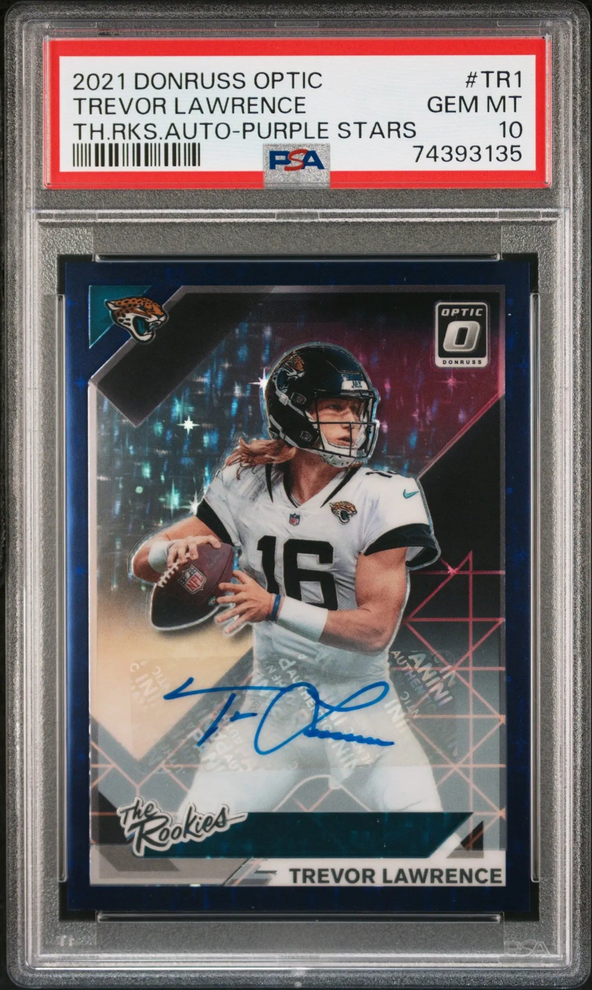 2021 Panini Donruss The Rookie Autograph Trevor Lawrence Purple Stars /25 PSA 10 