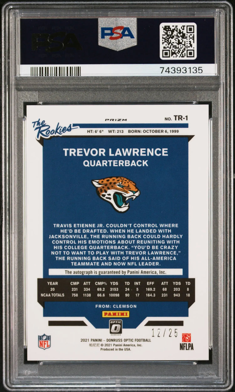 2021 Panini Donruss The Rookie Autograph Trevor Lawrence Purple Stars /25 PSA 10 