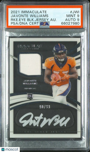 2021 Panini Immaculate Rookie Patch Autograph Javonte Williams RC/93 PSA 9 Auto9 