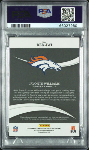 2021 Panini Immaculate Rookie Patch Autograph Javonte Williams RC/93 PSA 9 Auto9 