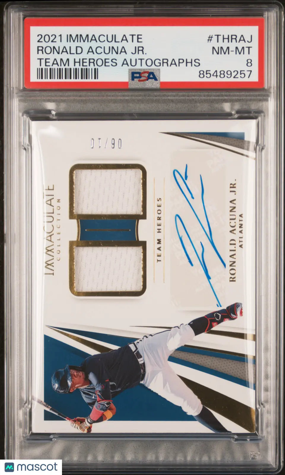 2021 Panini Immaculate Team Heroes Dual Patch Auto Ronald Acuna JR. /10 PSA 8 