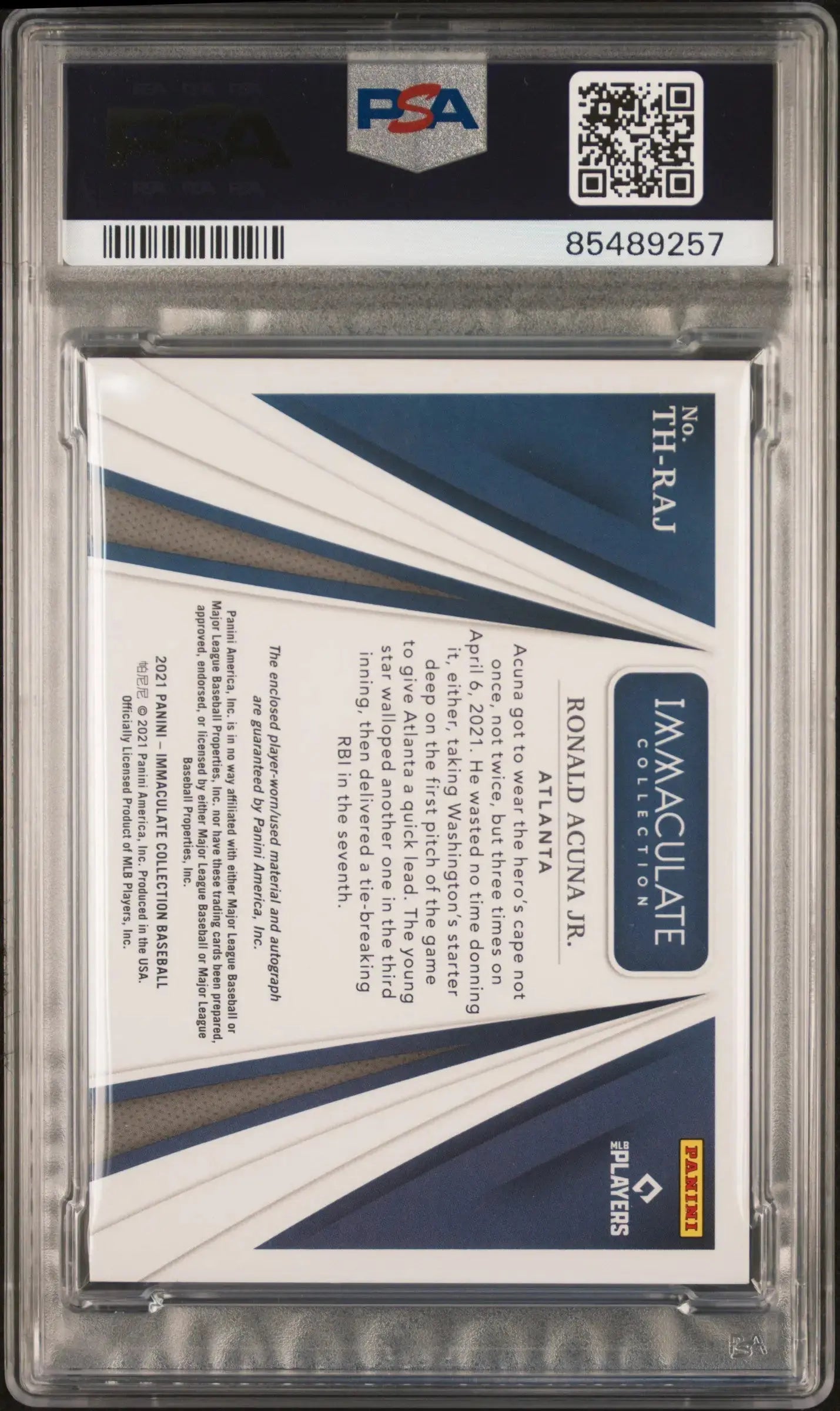 2021 Panini Immaculate Team Heroes Dual Patch Auto Ronald Acuna JR. /10 PSA 8 