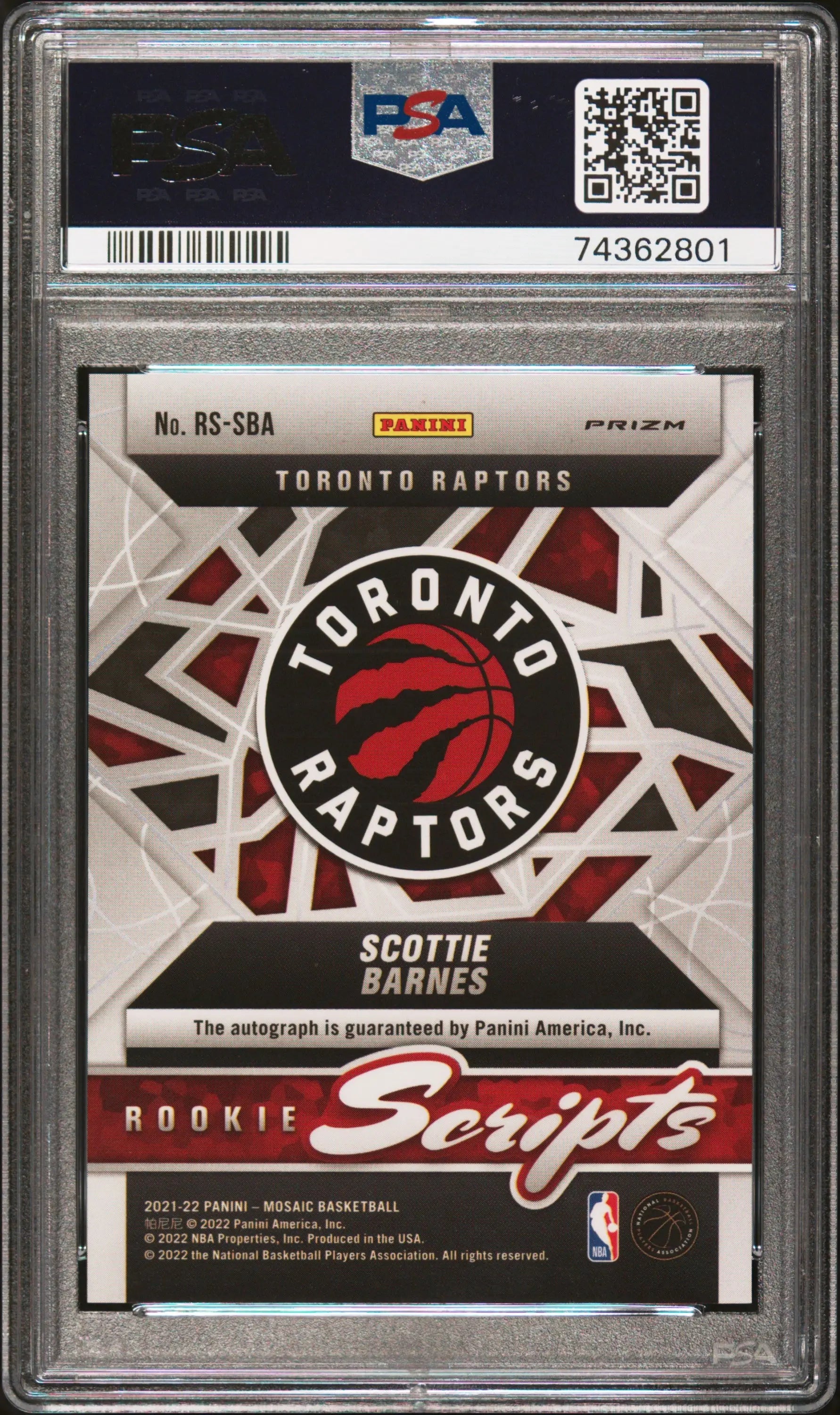 2021 Panini Mosaic Basketball Rookie Scripts Auto Scottie Barnes PSA 10 