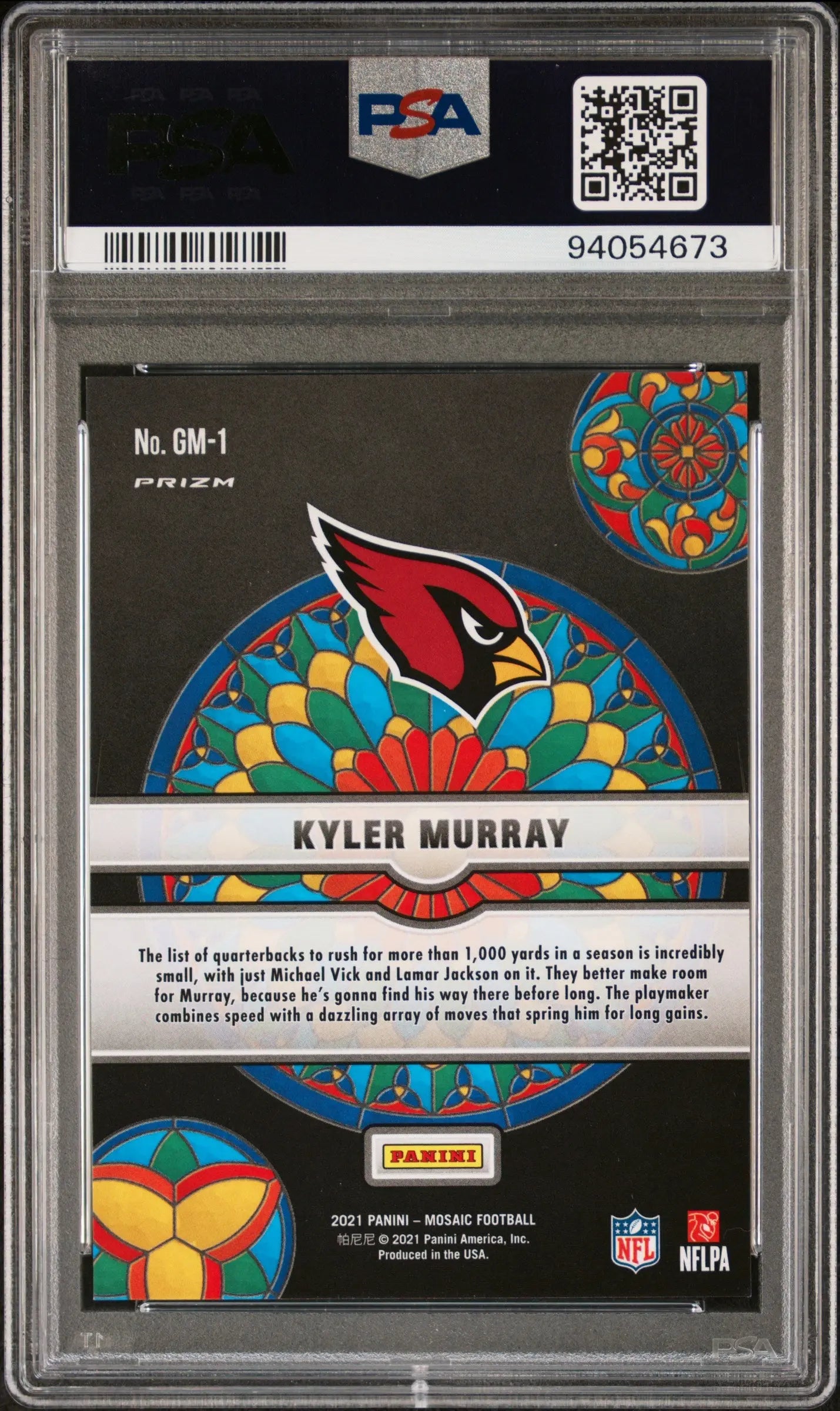 2021 Panini Mosaic Football Glass Mosaic Kyler Murray PSA 9 
