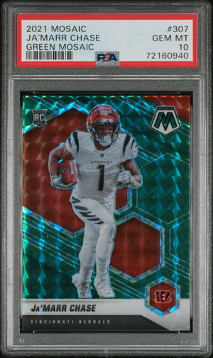 2021 Panini Mosaic Rookie Ja’Marr Chase Green RC PSA 10 