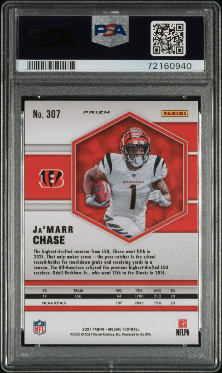 2021 Panini Mosaic Rookie Ja’Marr Chase Green RC PSA 10 
