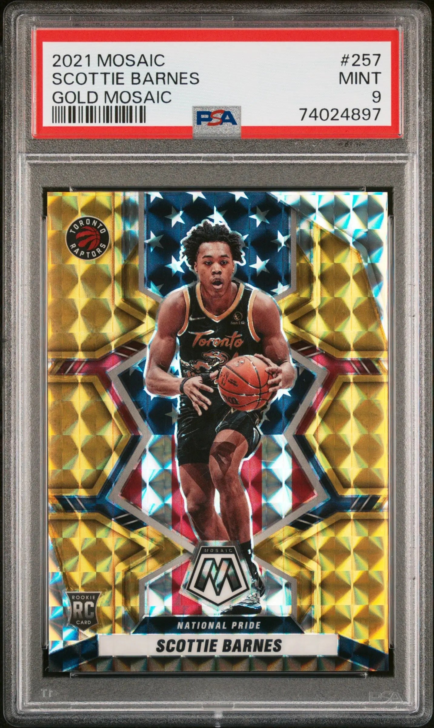 2021 Panini Mosaic Rookie Scottie Barnes Gold /10 RC PSA 9 