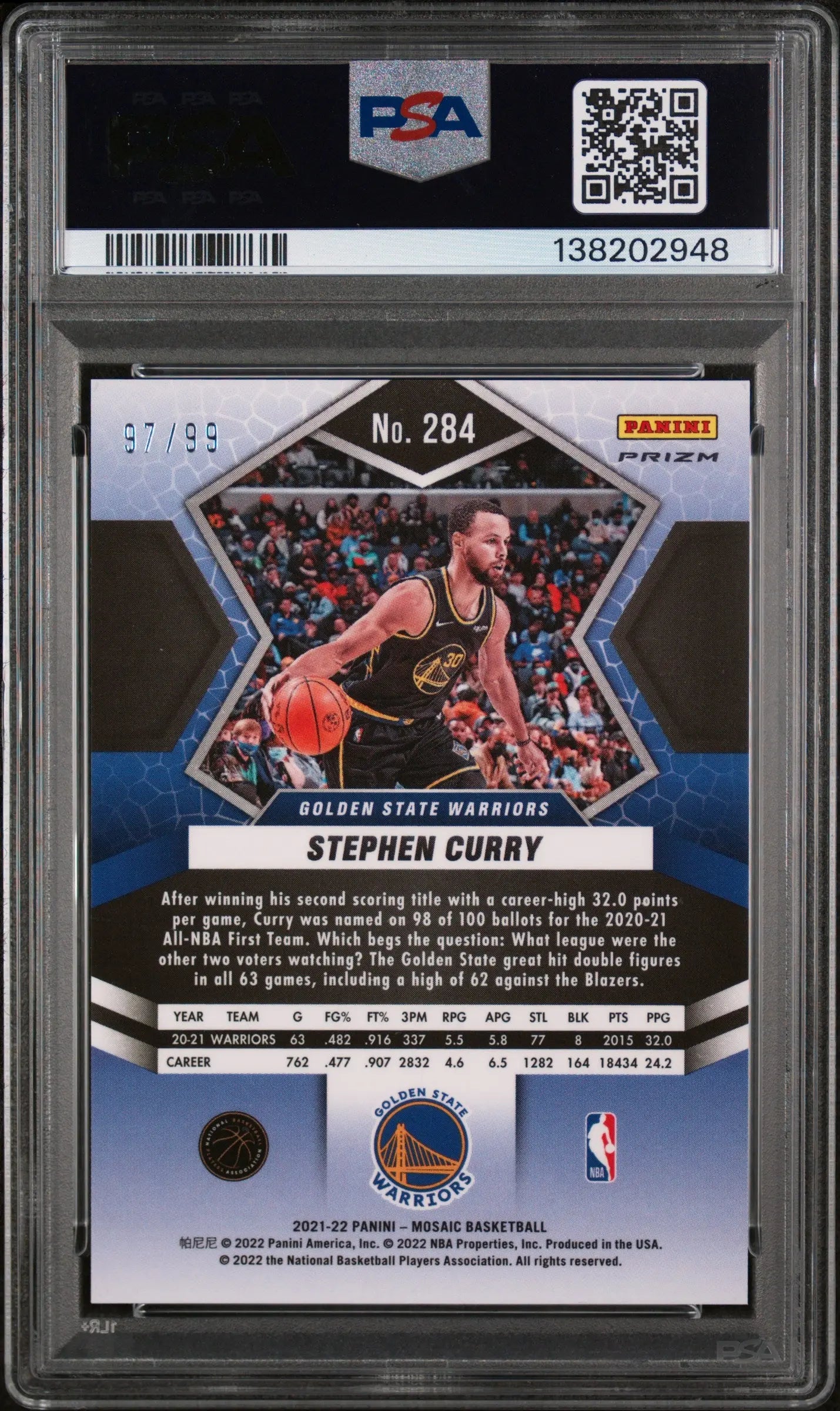 2021 Panini Mosaic Stephen Curry Blue Mosaic PSA 9 