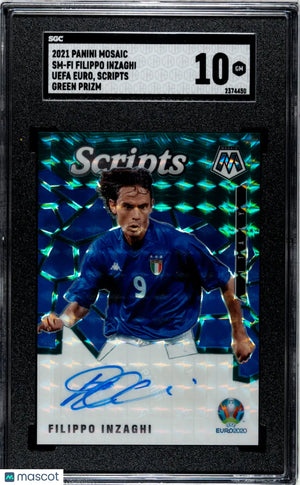 2021 Panini Mosaic UEFA Euro Filippo Inzaghi Autograph Scripts Green Prizm SGC10 