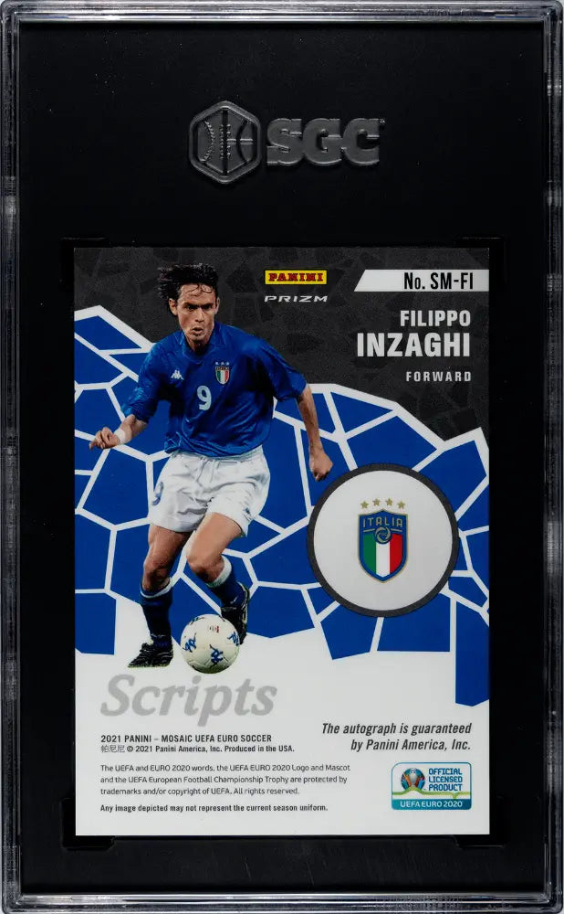 2021 Panini Mosaic UEFA Euro Filippo Inzaghi Autograph Scripts Green Prizm SGC10 