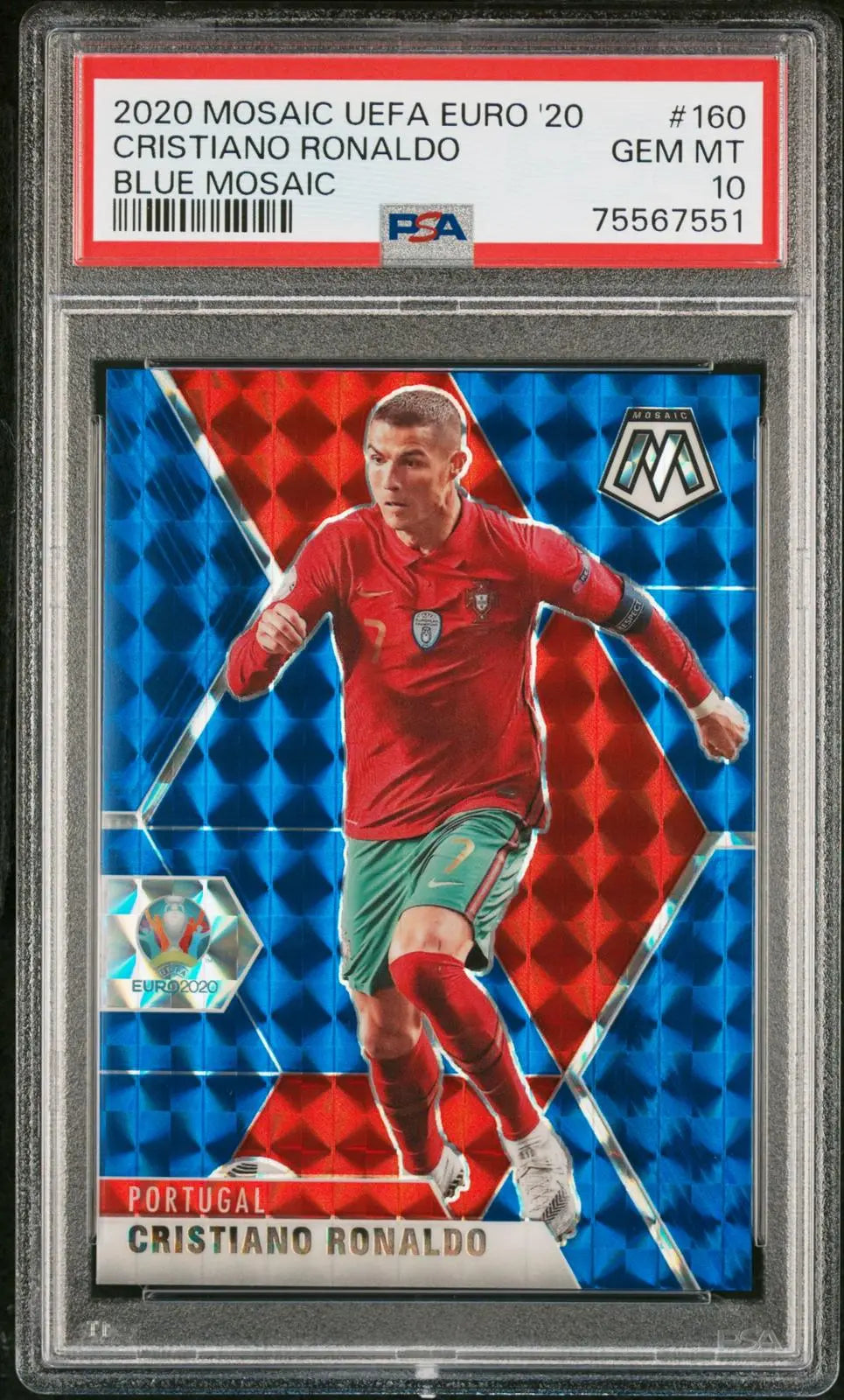 2021 Panini Mosaic UEFA Euro Soccer '20 Cristiano Ronaldo Blue Mosaic /99 PSA 10 