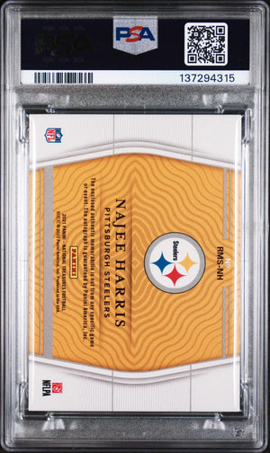 2021 Panini National Treasures Rookie Material Patch Auto Najee Harris /99 PSA 8 