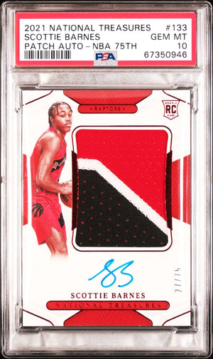 2021 Panini National Treasures #133 Scottie Barnes Rookie Patch Auto /75 PSA 10 