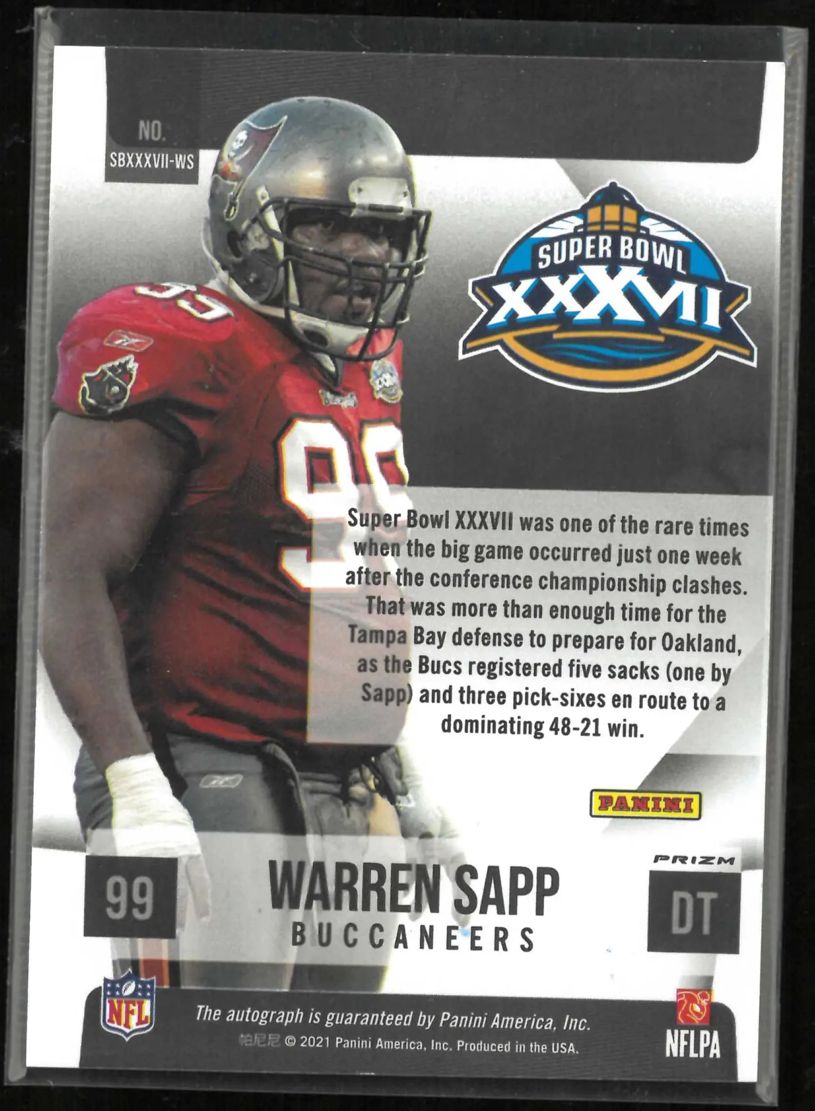 2021 Panini Obsidian Autograph Warren Sapp Auto 