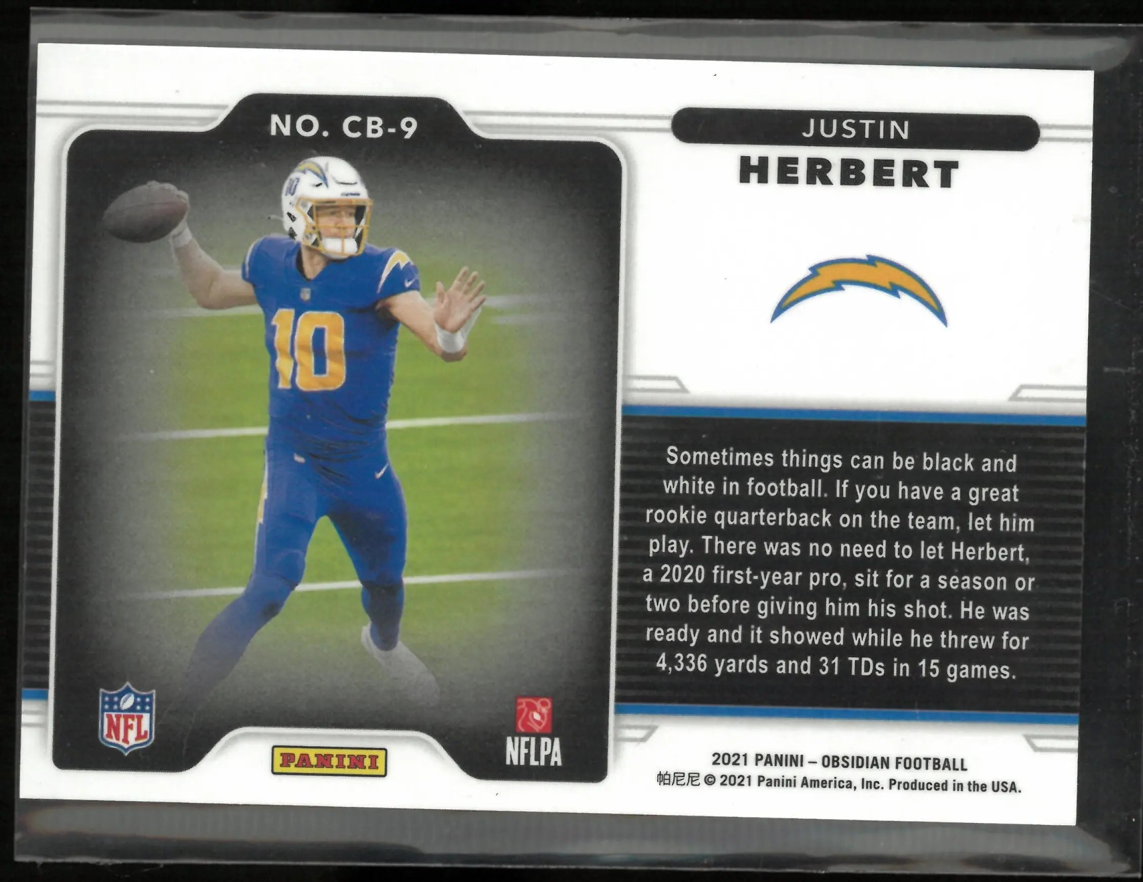2021 Panini Obsidian Justin Herbert Obsidian Color Blast 