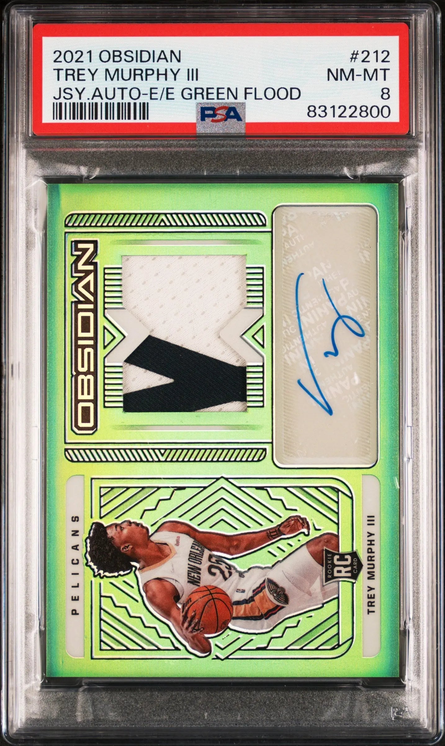 2021 Panini Obsidian Rookie Patch Autograph Trey Murphy Green Flood /25 RC PSA 8 