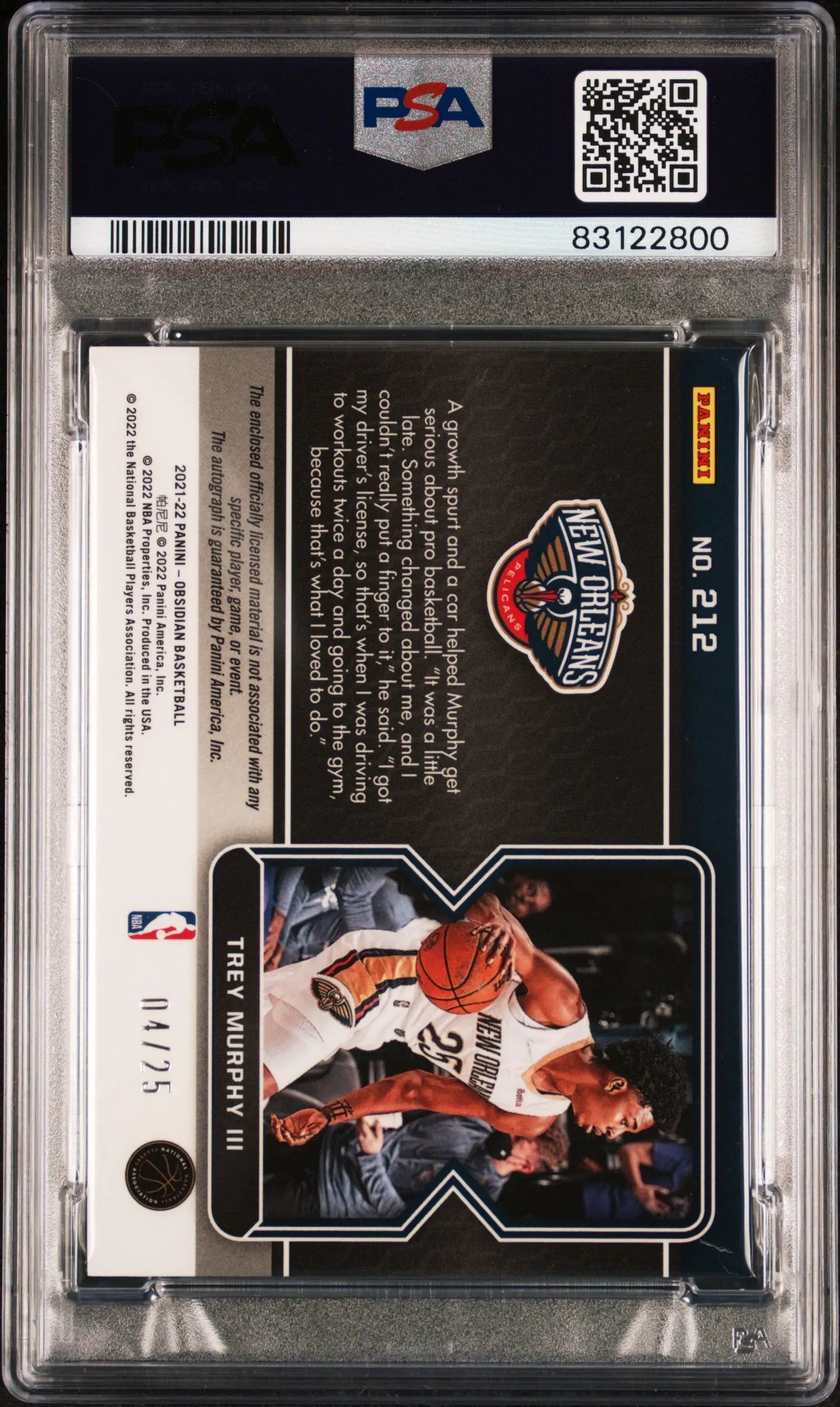 2021 Panini Obsidian Rookie Patch Autograph Trey Murphy Green Flood /25 RC PSA 8 