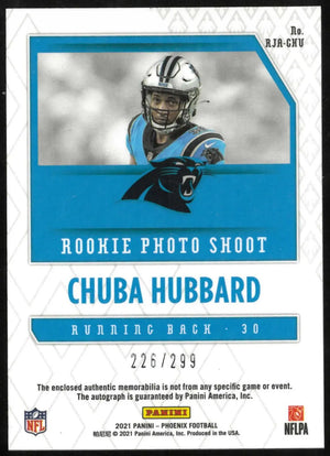 2021 Panini Phoenix Rookie Patch Autograph Chuba Hubbard Auto /299 RC 