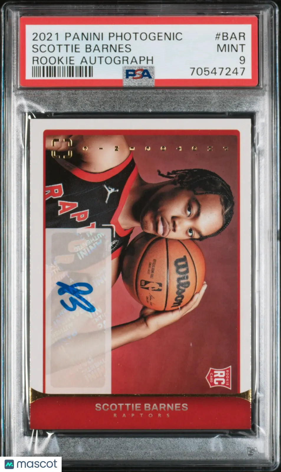 2021 Panini Photogenic Rookie RC Auto Autograph Scottie Barnes #BAR PSA 9 