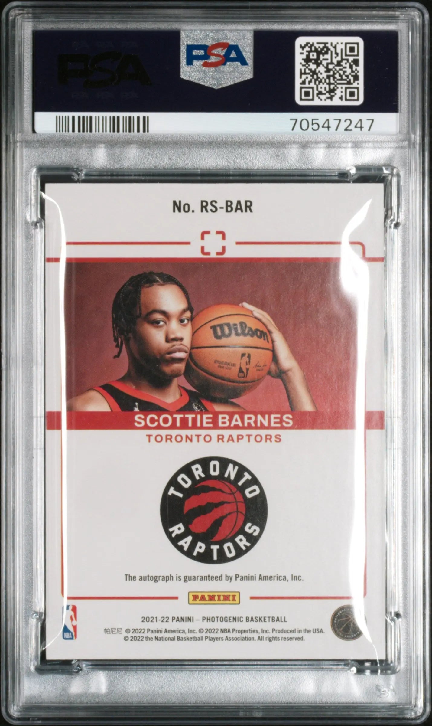 2021 Panini Photogenic Rookie RC Auto Autograph Scottie Barnes #BAR PSA 9 