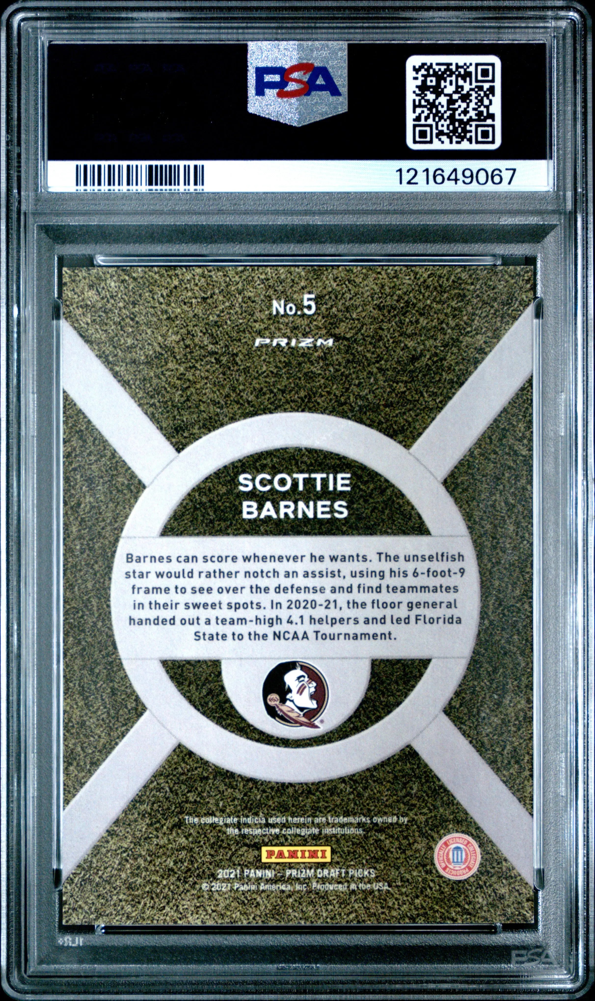 2021 Panini Prizm Draft Picks On Campus Rookie Scottie Barnes RC PSA 10 