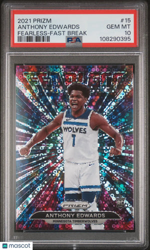 2021 Panini Prizm Fearless Anthony Edwards RC Rookie Fast Break PSA 10 