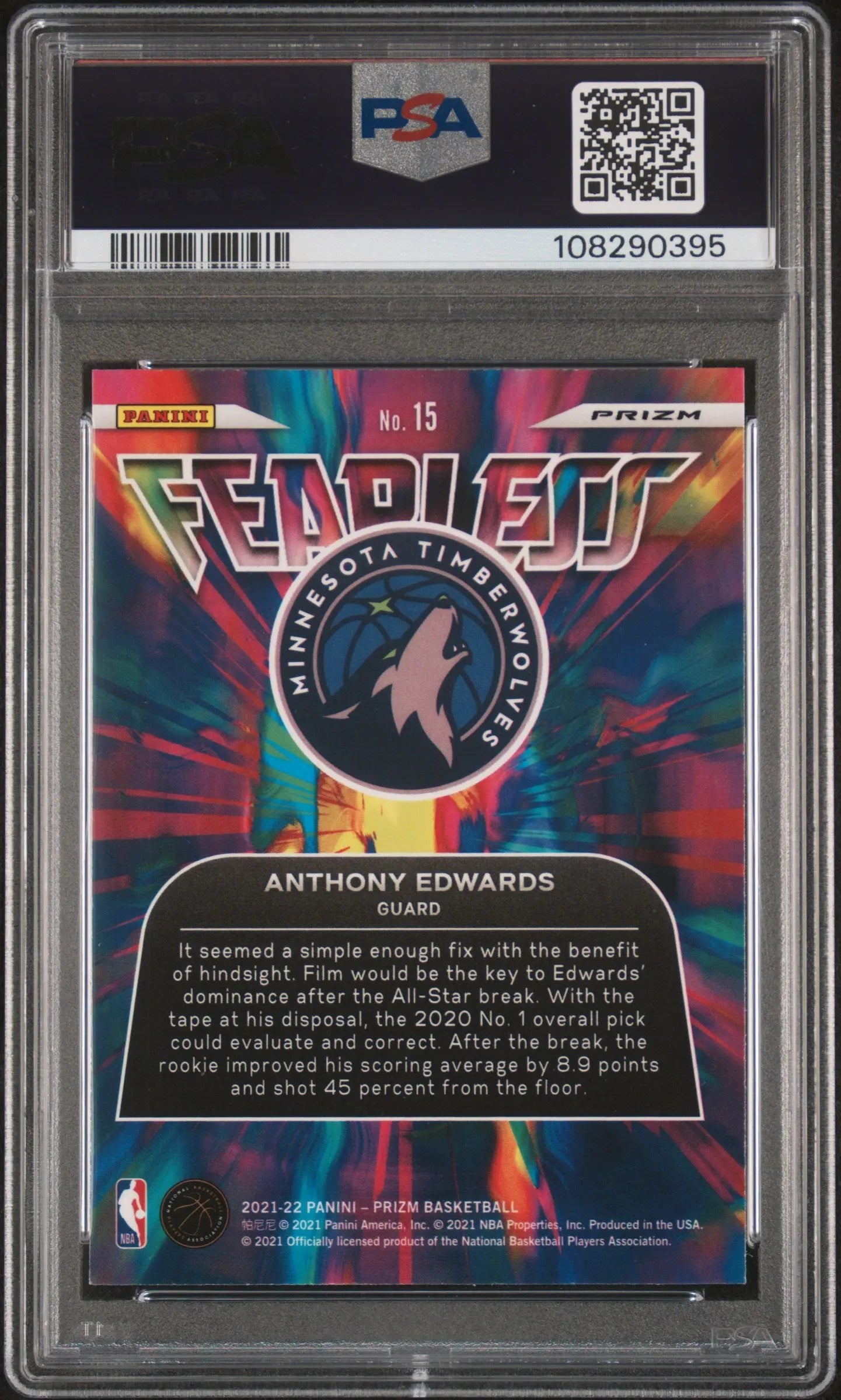 2021 Panini Prizm Fearless Anthony Edwards RC Rookie Fast Break PSA 10 