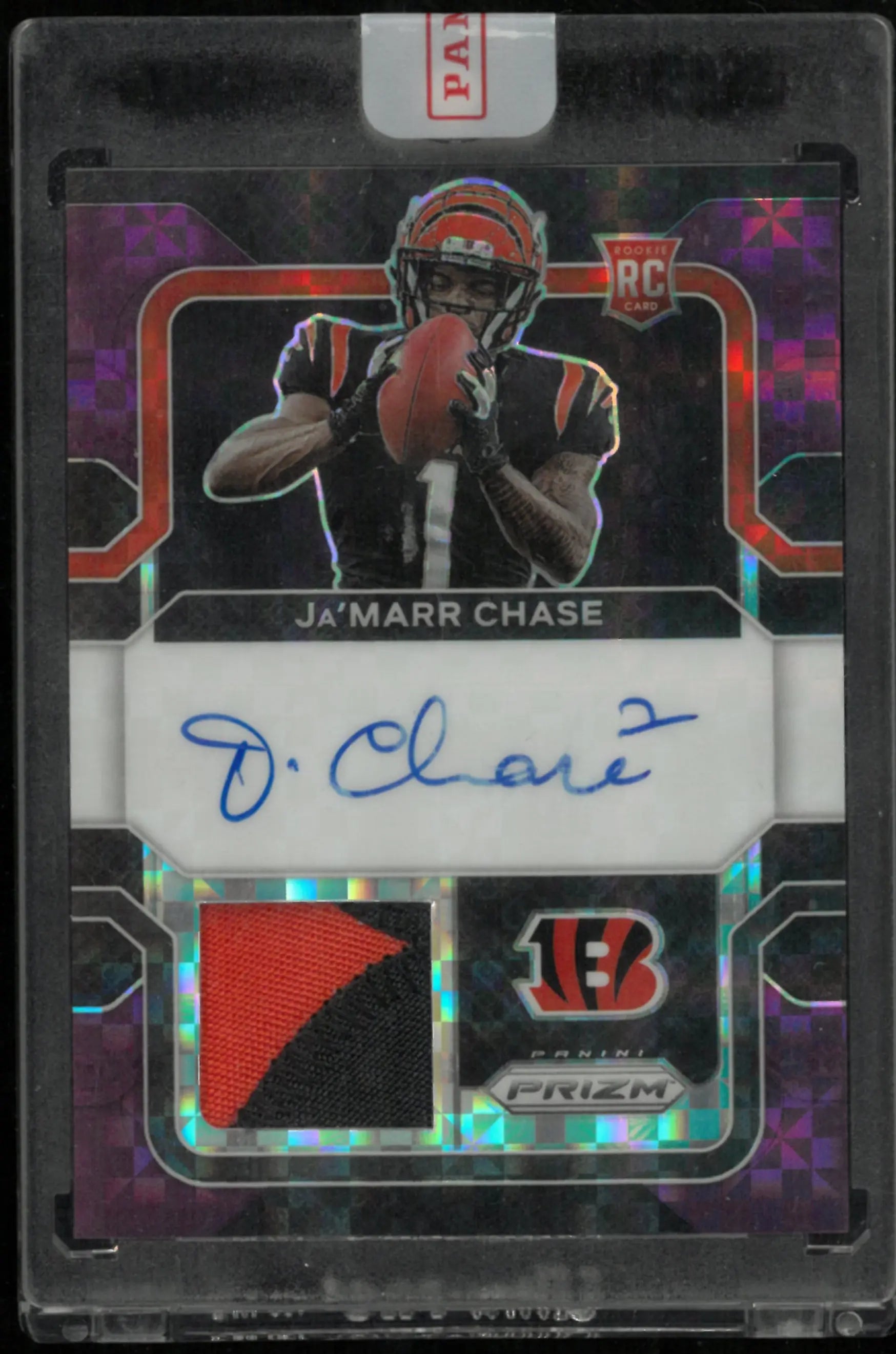 2021 Panini Prizm Football Purple Power Rookie Patch Auto Ja'Marr Chase /49 
