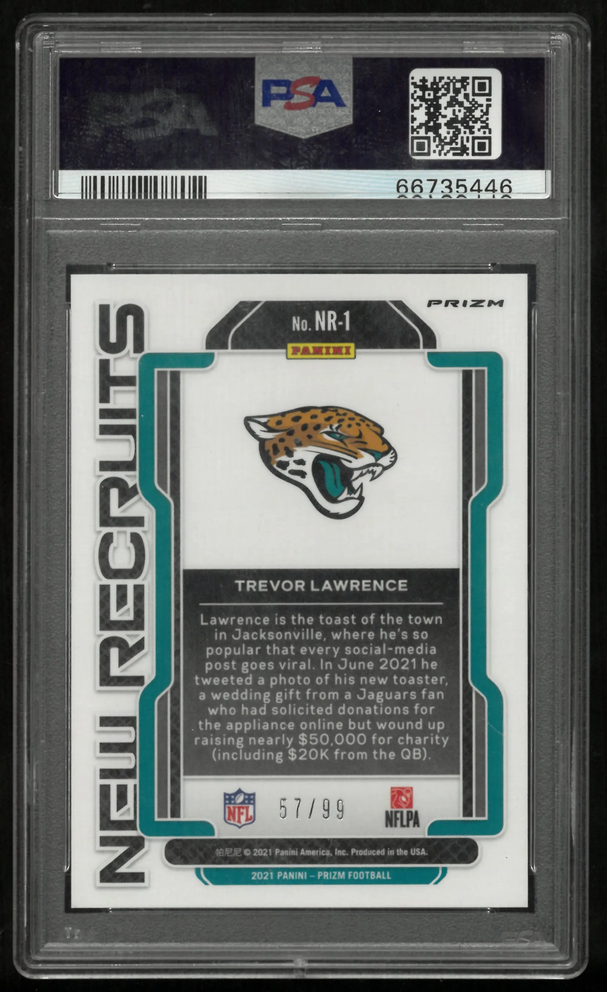 2021 Panini Prizm New Recruits Trevor Lawrence #NR1 Blue Ice PSA 10 