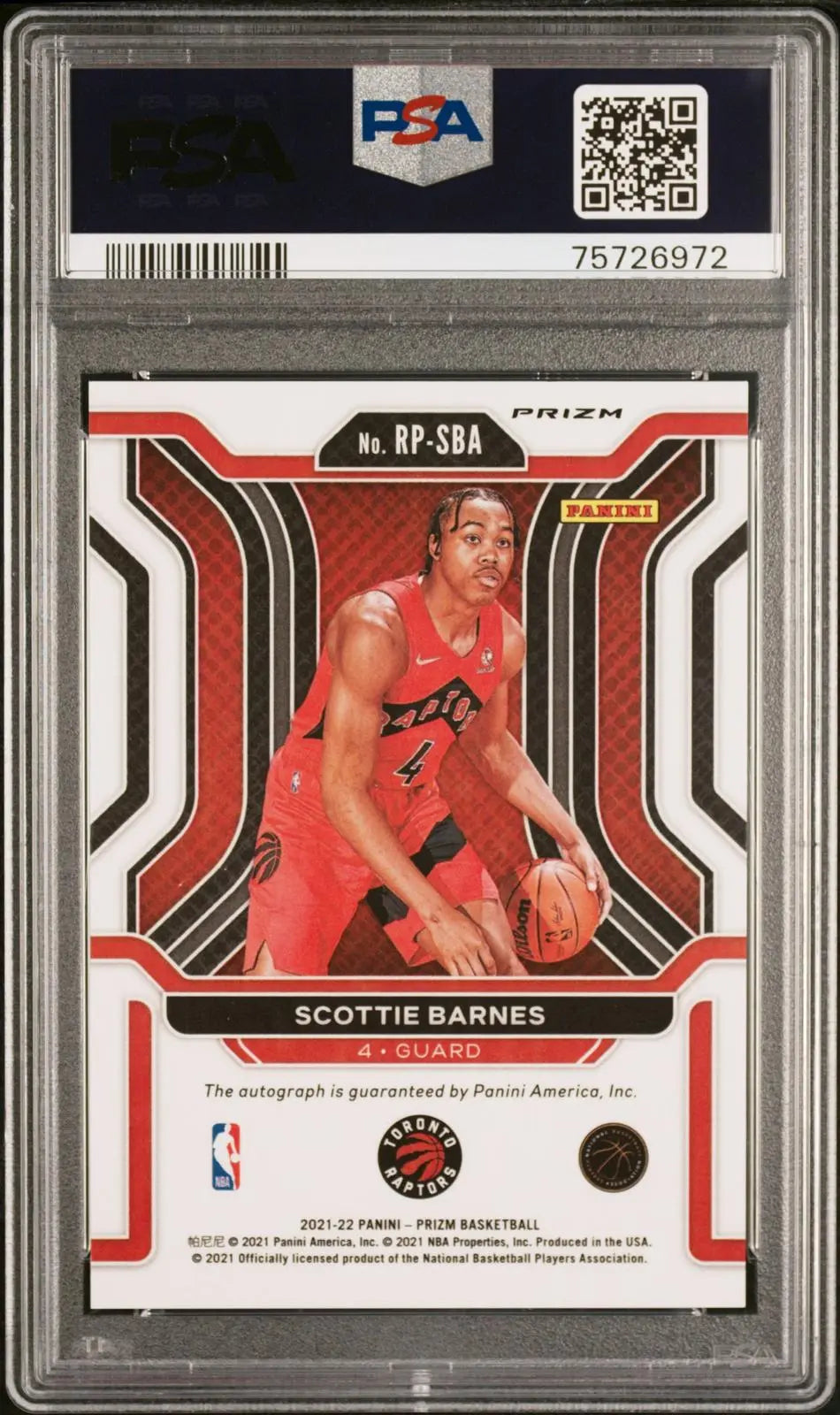 2021 Panini Prizm Rookie Autograph Penmanship Scottie Barnes Silver Prizm PSA 10 