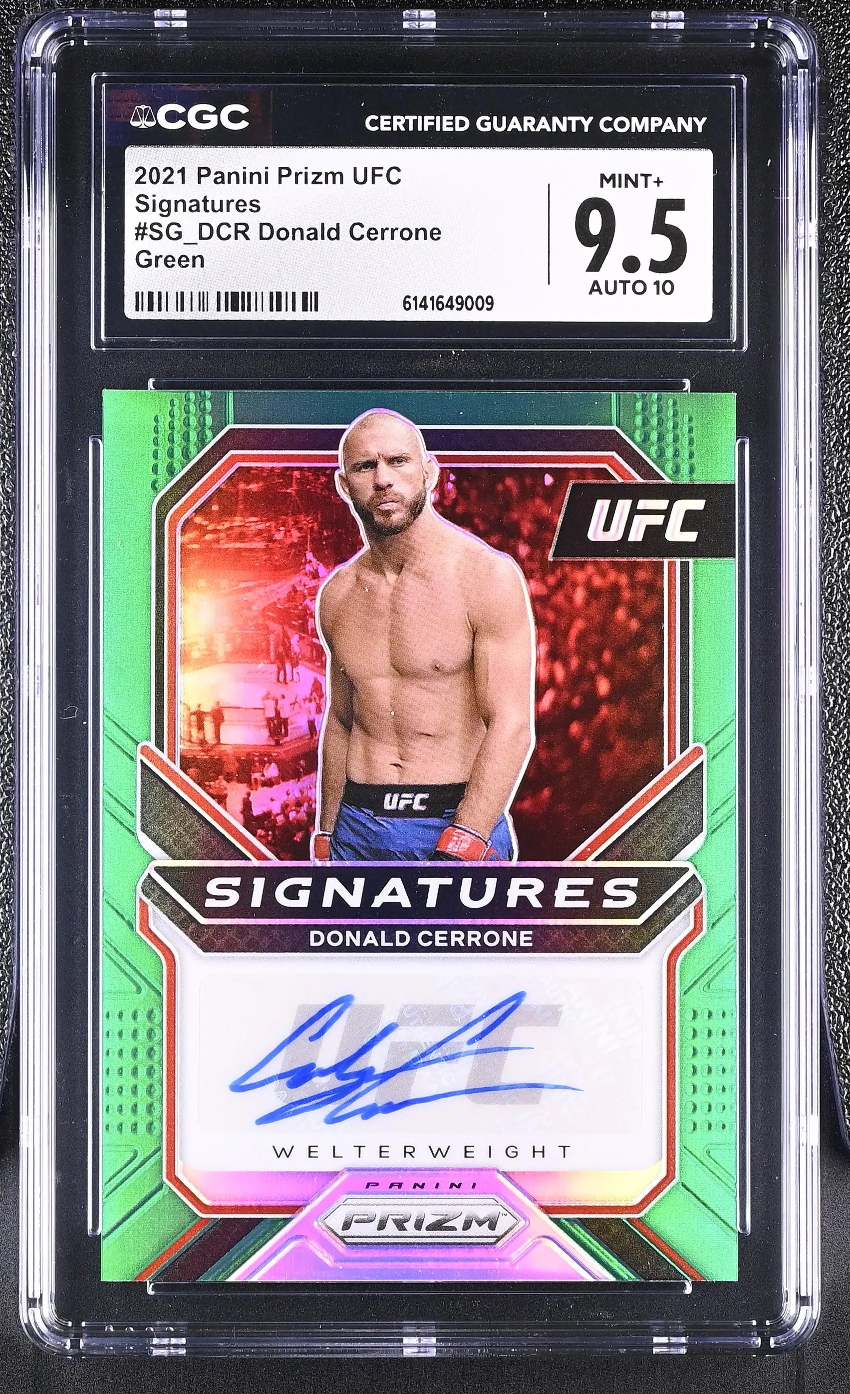 2021 Panini Prizm UFC Autograph Donald Cerrone Green Signatures CGC 9.5 Auto 10 
