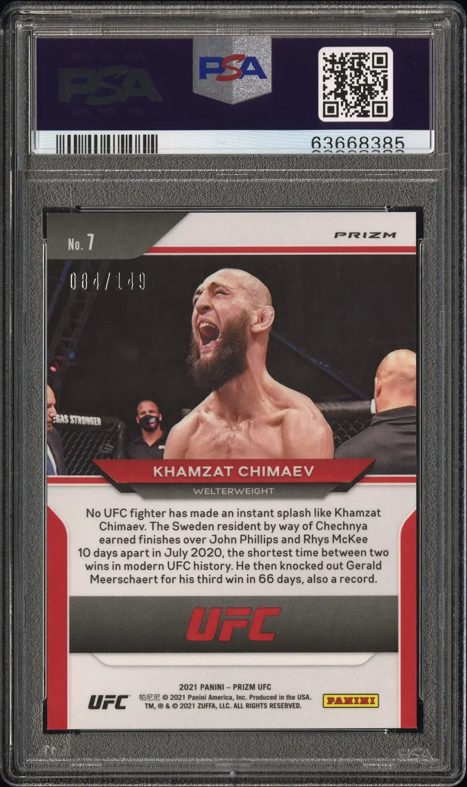2021 Panini Prizm UFC Purple Rookie Khamzat Chimaev /149 PSA 9 