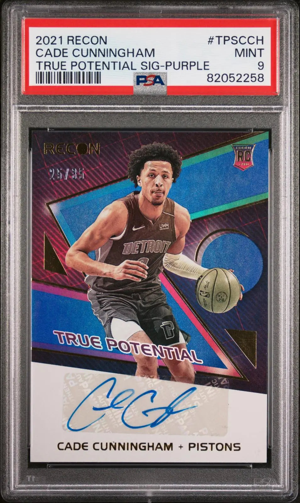 2021 Panini Recon True Potential Rookie Auto Cade Cunningham Purple /35 RC PSA 9 
